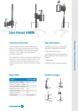 Uni-Hoist HMM Data Sheet